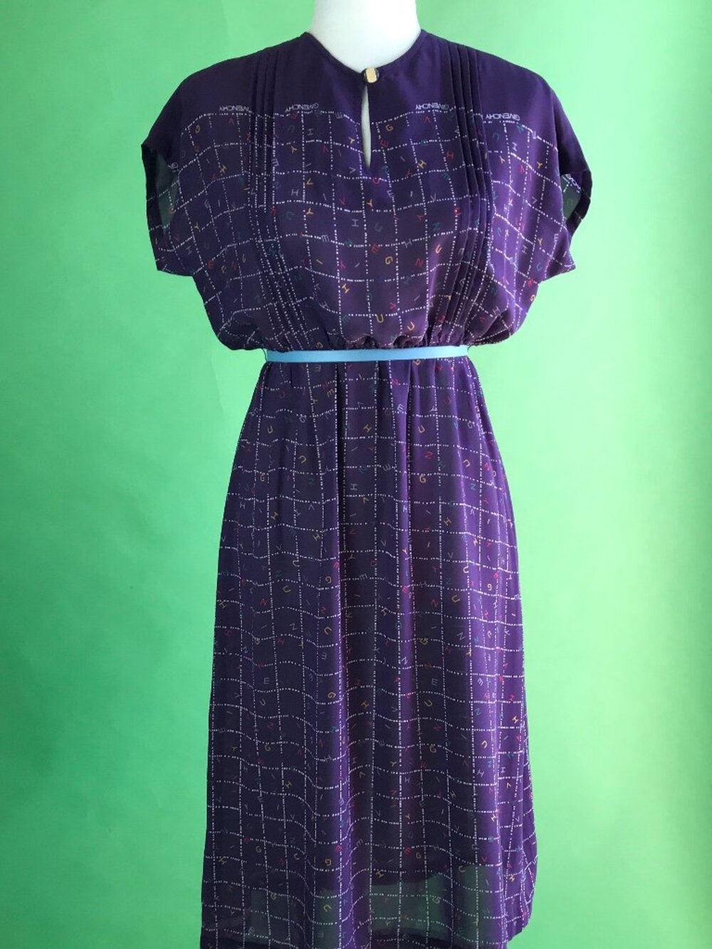 Vintage Givenchy Purple Grid Spell Out Logo Dress Size Small